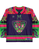 Goblin Mode Hockey Jersey in vibrant colors, perfect for rave outfits and rave clothing, showcasing playful design elements.