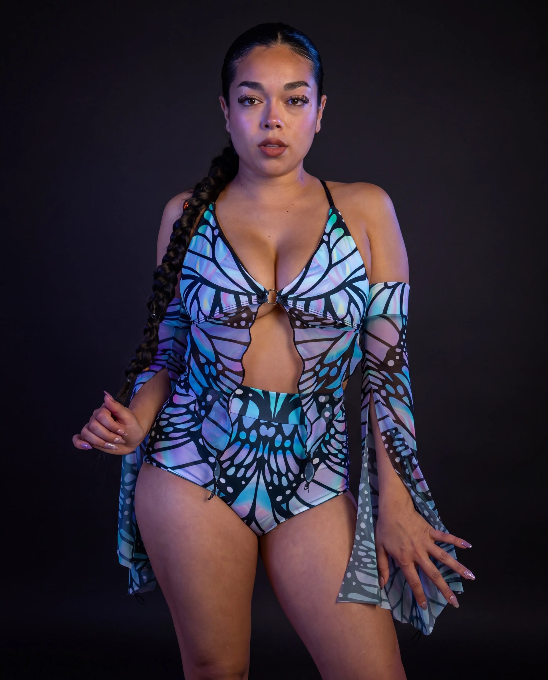 Gossamer Deep Sea Bikini Top - rave bikini top - detail view - EDM clothing