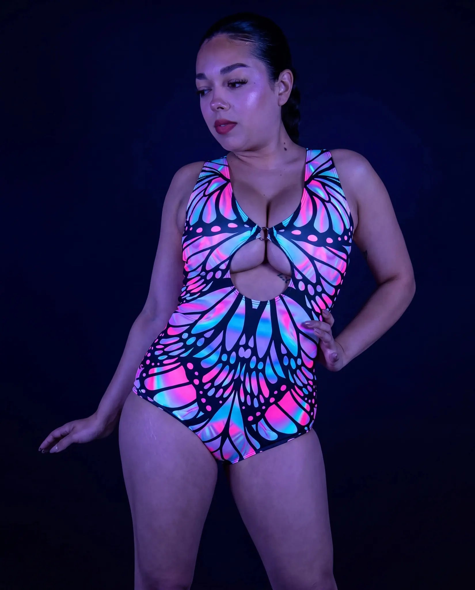Gossamer Double Take Playsuit - rave bodysuit - front view - Freedom Rave Wear
