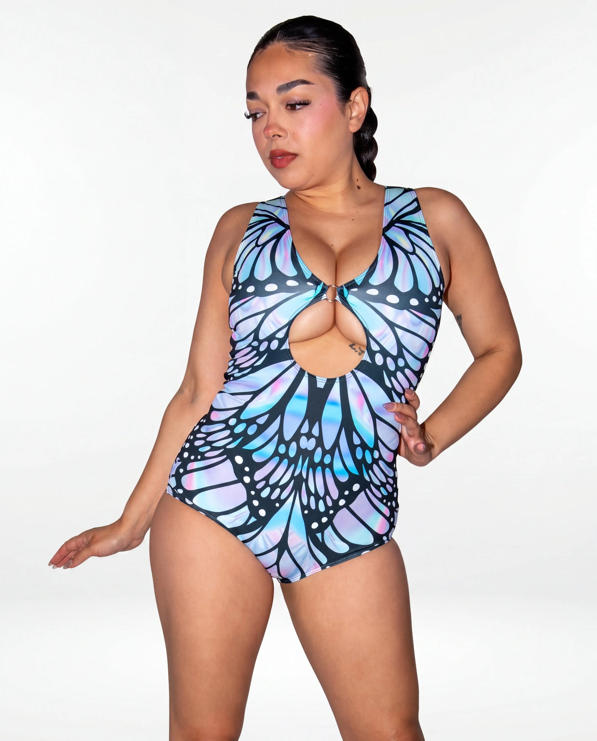 Gossamer Double Take Playsuit - rave bodysuit - front view - Freedom Rave Wear — white