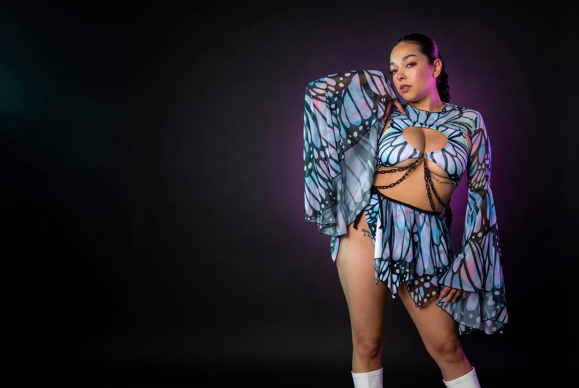 BLVDE Collection - Dark marble print rave bodysuit by Freedom Rave Wear, handmade in San Diego