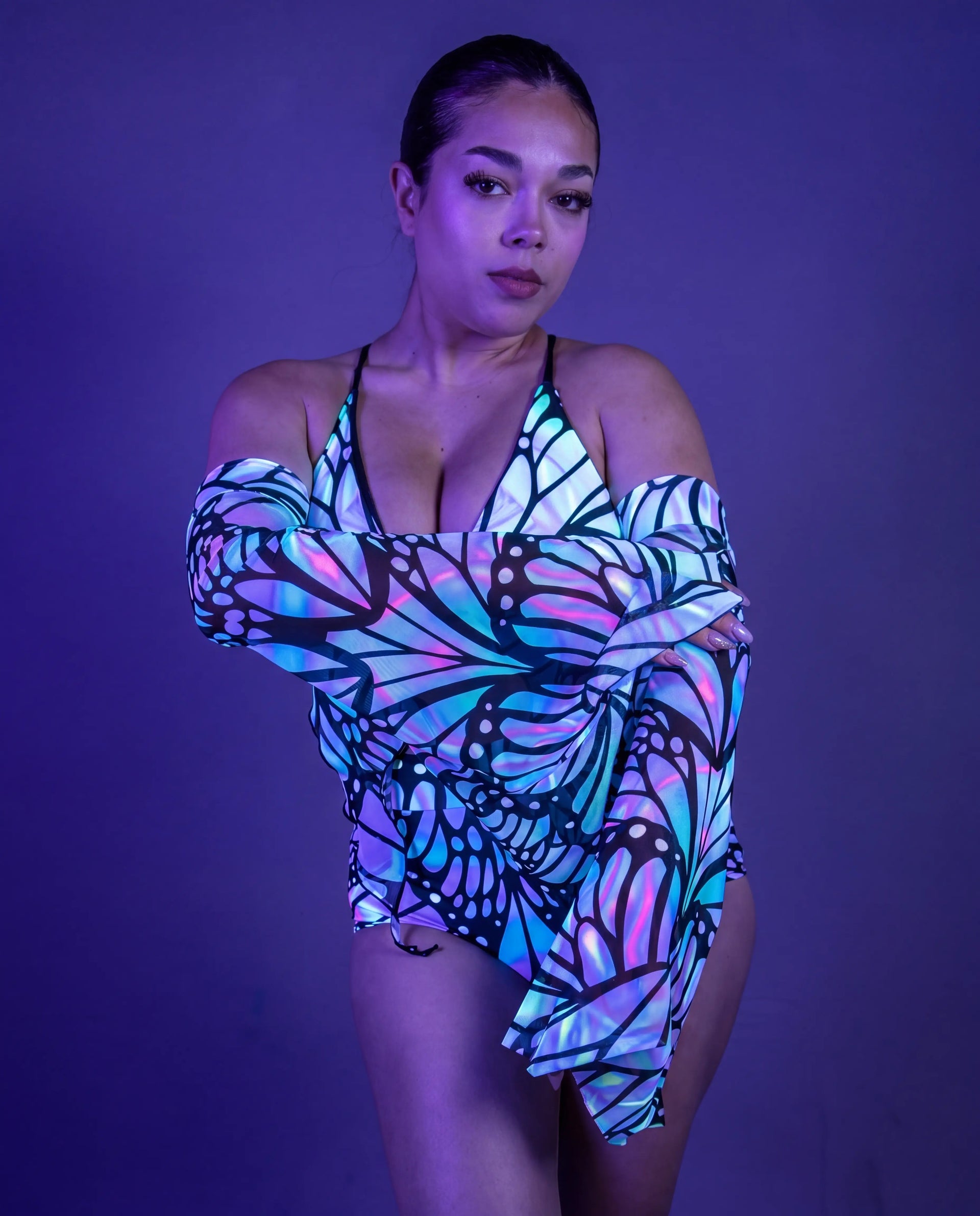Gossamer Metamorphosis Sleeves - festival sleeve - back view - rave outfit — uv