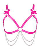 Pink Heartthrob Harness with chain detailing, perfect for bold rave outfits and show-stopping looks.