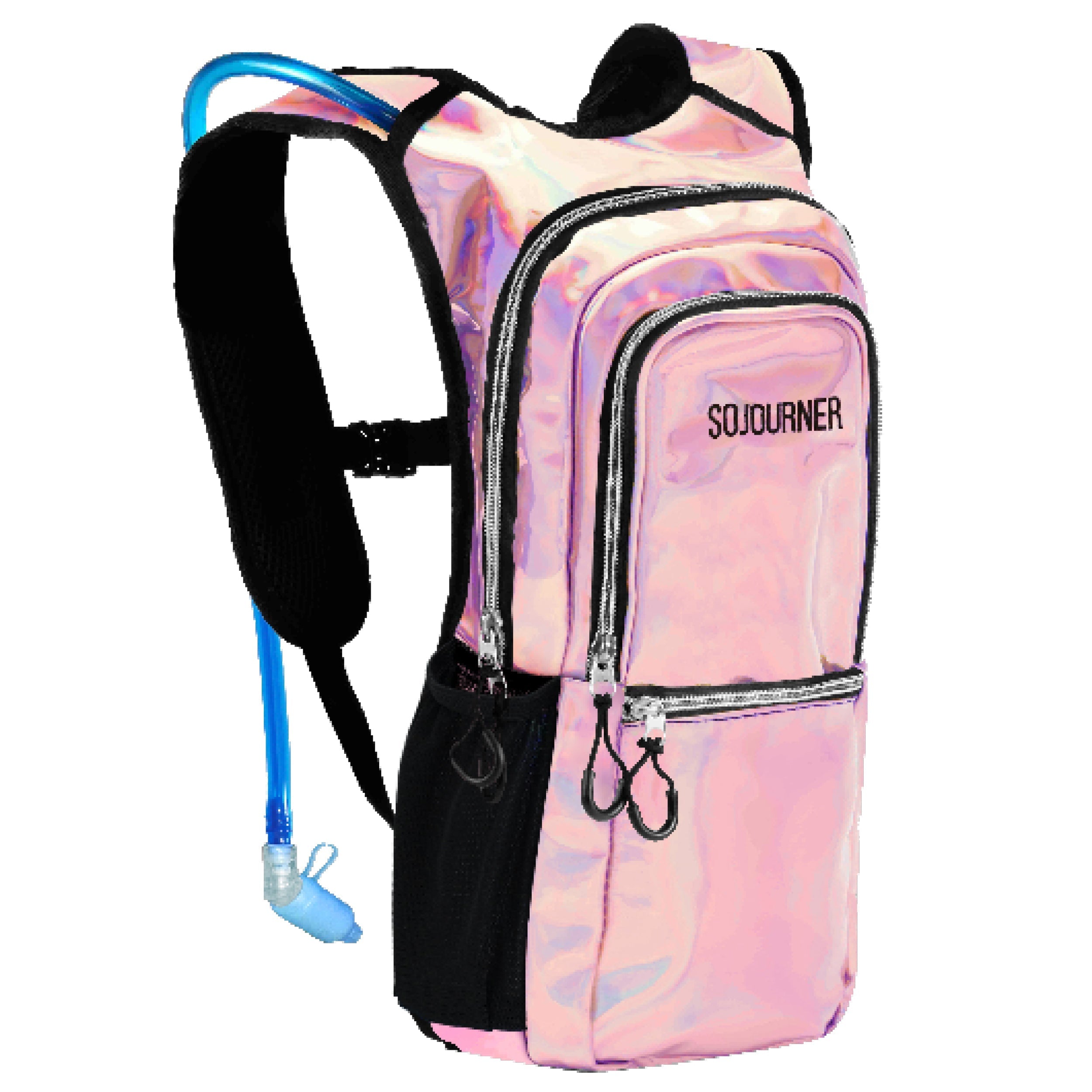 Hydration Pack Backpack (Medium) in pink with straw, stylish design for comfortable carrying, ideal for rave outfits.