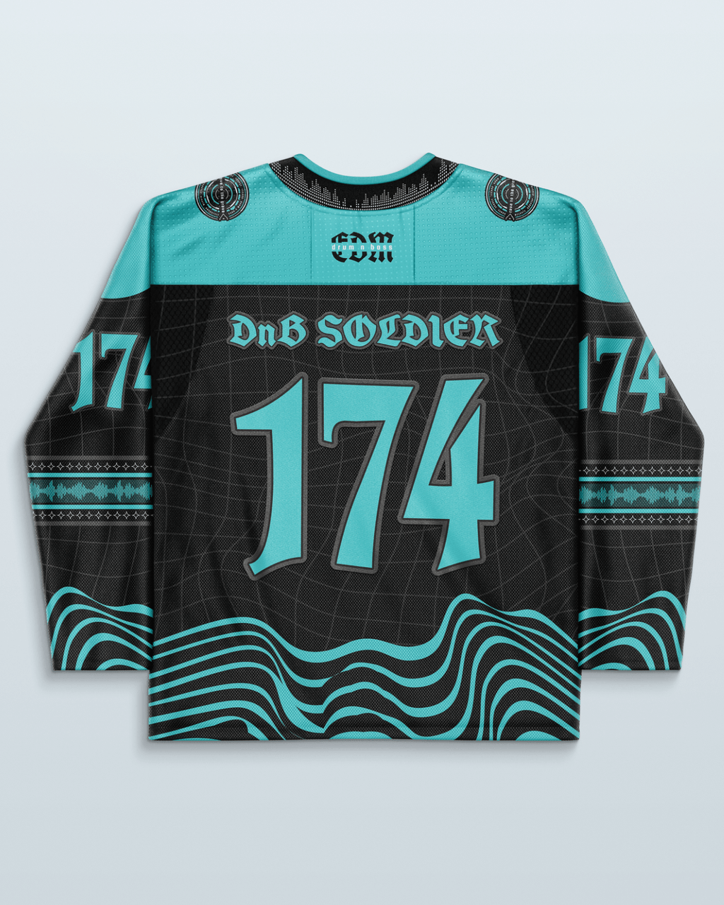 DnB Hockey Jersey featuring abstract topography and rave-inspired design, perfect for unique rave outfits.