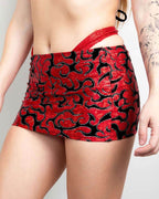 Red and black Inferno rave skirt with sequined waistband front view festival fashion