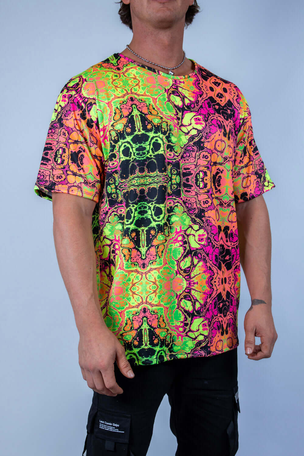 Intensity Oversized Softee t-shirt in trippy neon print, perfect for rave outfits and ultimate comfort.