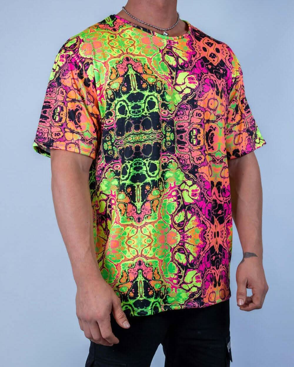 Intensity Oversized Softee t-shirt in trippy neon print, perfect for rave outfits and ultimate comfort.