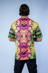 Back view of Intensity Oversized Softee t-shirt featuring a vibrant UV reactive print, perfect for stylish rave outfits.