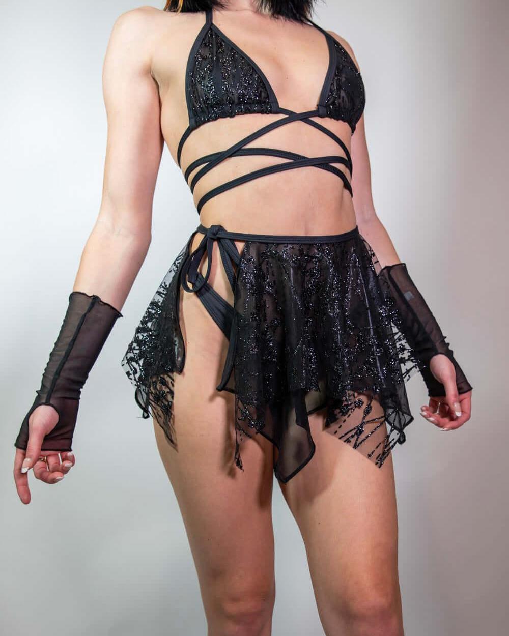 Back view of the Lilith Fairy Skirt, featuring a bold, sheer layered look with a fairy-inspired cut.