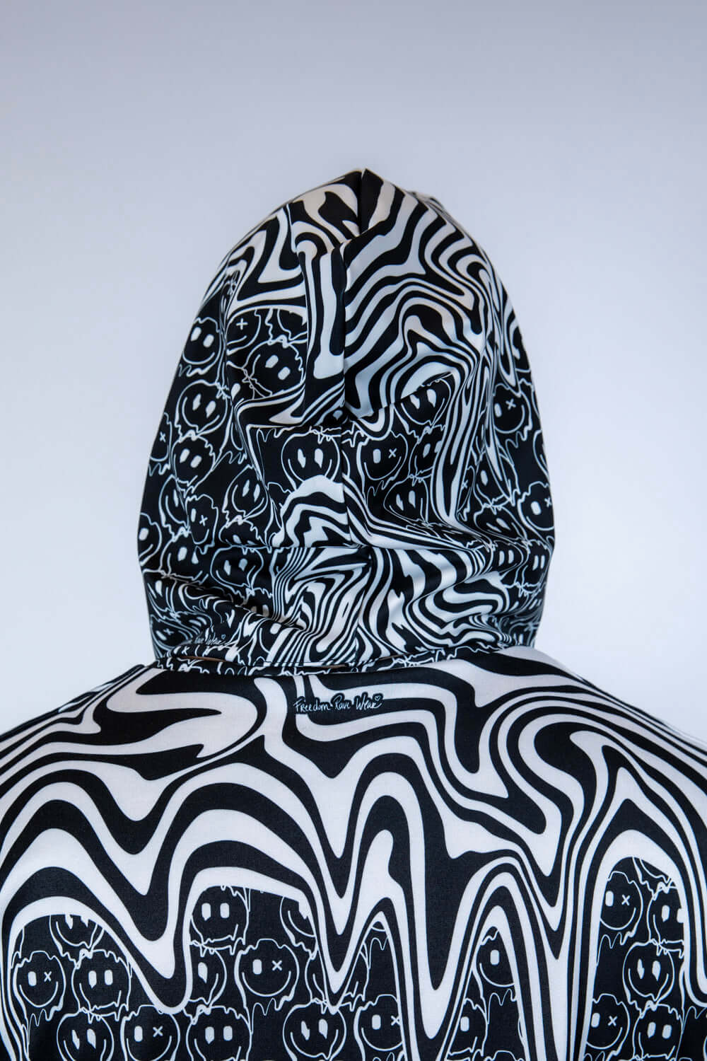 Back view of the Meltdown Assassin Hood, showcasing the full melty graphic pattern and hood shape.