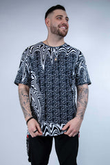 Side-facing view of the Meltdown Oversized Softee, highlighting the loose, breathable fabric and abstract melty pattern.