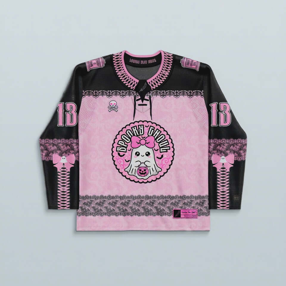 Boo Hockey Jersey - Limited Edition in bubblegum pink with gothic details and an adorable ghost design.