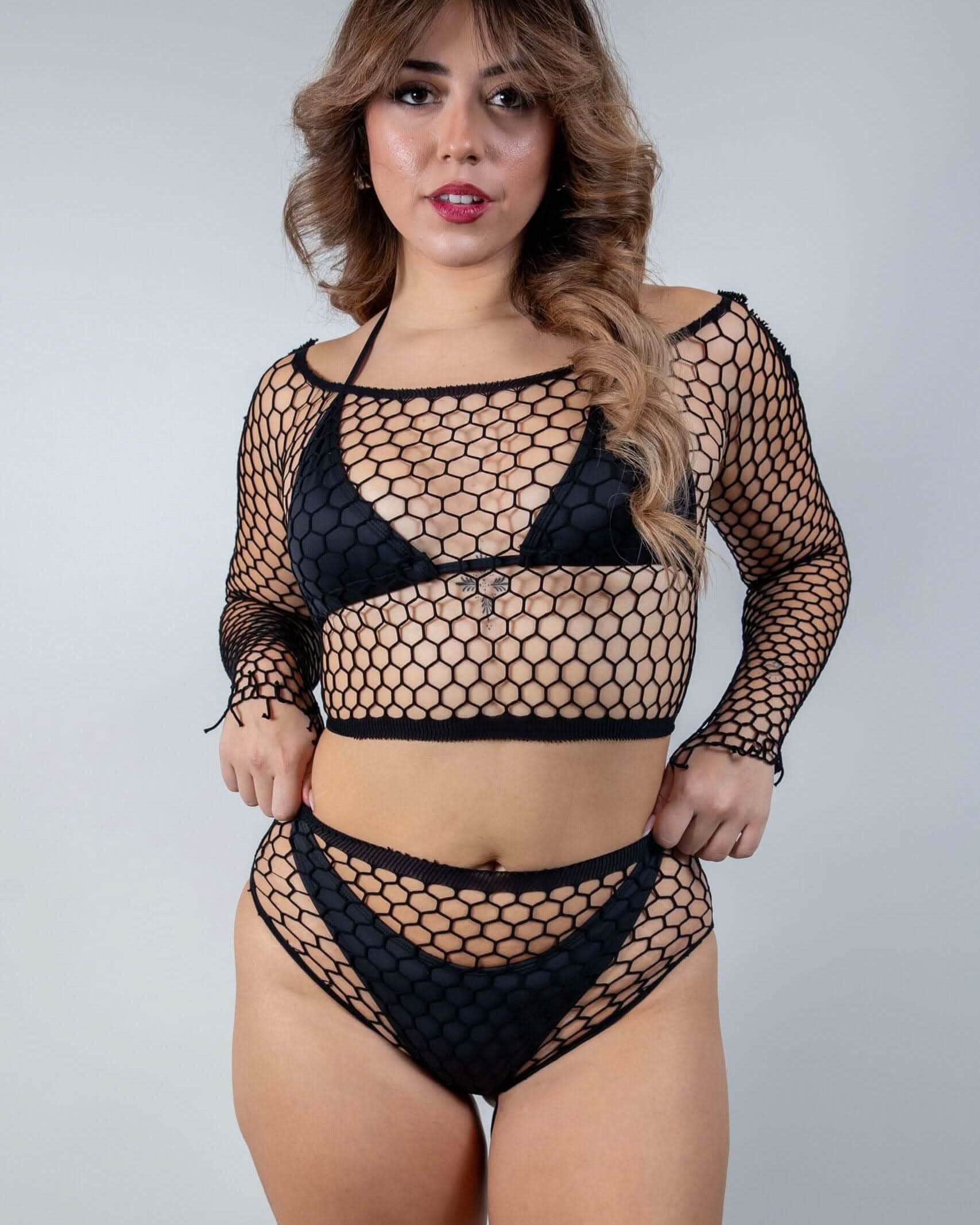 Sexy Black Fishnet Rave Set Freedom Rave Wear Sexy Black Fishnet Rave Set Freedom Rave Wear