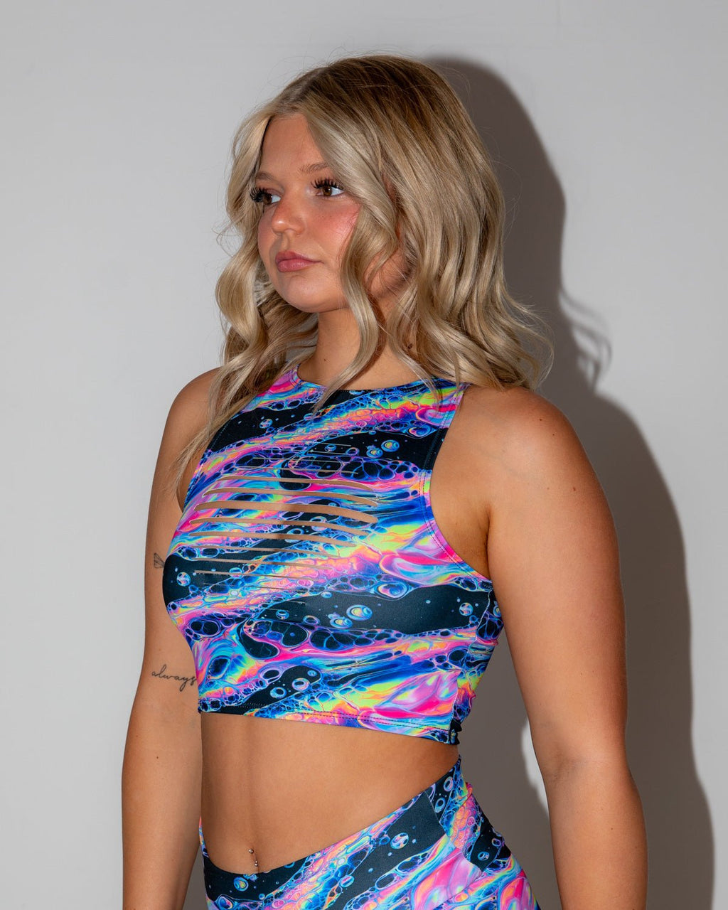 Acid Sky Slit Crop Top - rave crop top - back view - Freedom Rave Wear