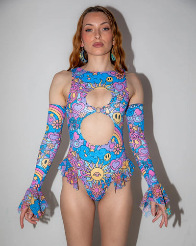 Groovy Keyhole Bodysuit - rave bodysuit - detail view - EDM clothing