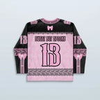 Back of the Boo Hockey Jersey in pink and black, featuring 'SWEET BUT SPOOKY' text and a large '13', perfect for a spooky-sweet rave festival look.
