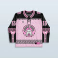 Boo Hockey Jersey in pink and black, front view, featuring a cute ghost graphic and number 13, perfect for a rave festival.