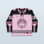 Boo Hockey Jersey in pink and black, front view, featuring a cute ghost graphic and number 13, perfect for a rave festival.