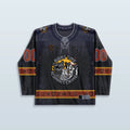 Trash Brigade Hockey Jersey front view, dark with a 'Night Time Commit Crime' graphic, perfect for rave festival fashion.