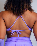 Lavender Serendipity rave top back view showing strappy triangle design and tie closure for festival outfit