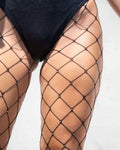 Rhinestone Fishnet Stockings - Black Hosiery FRW Accessories 