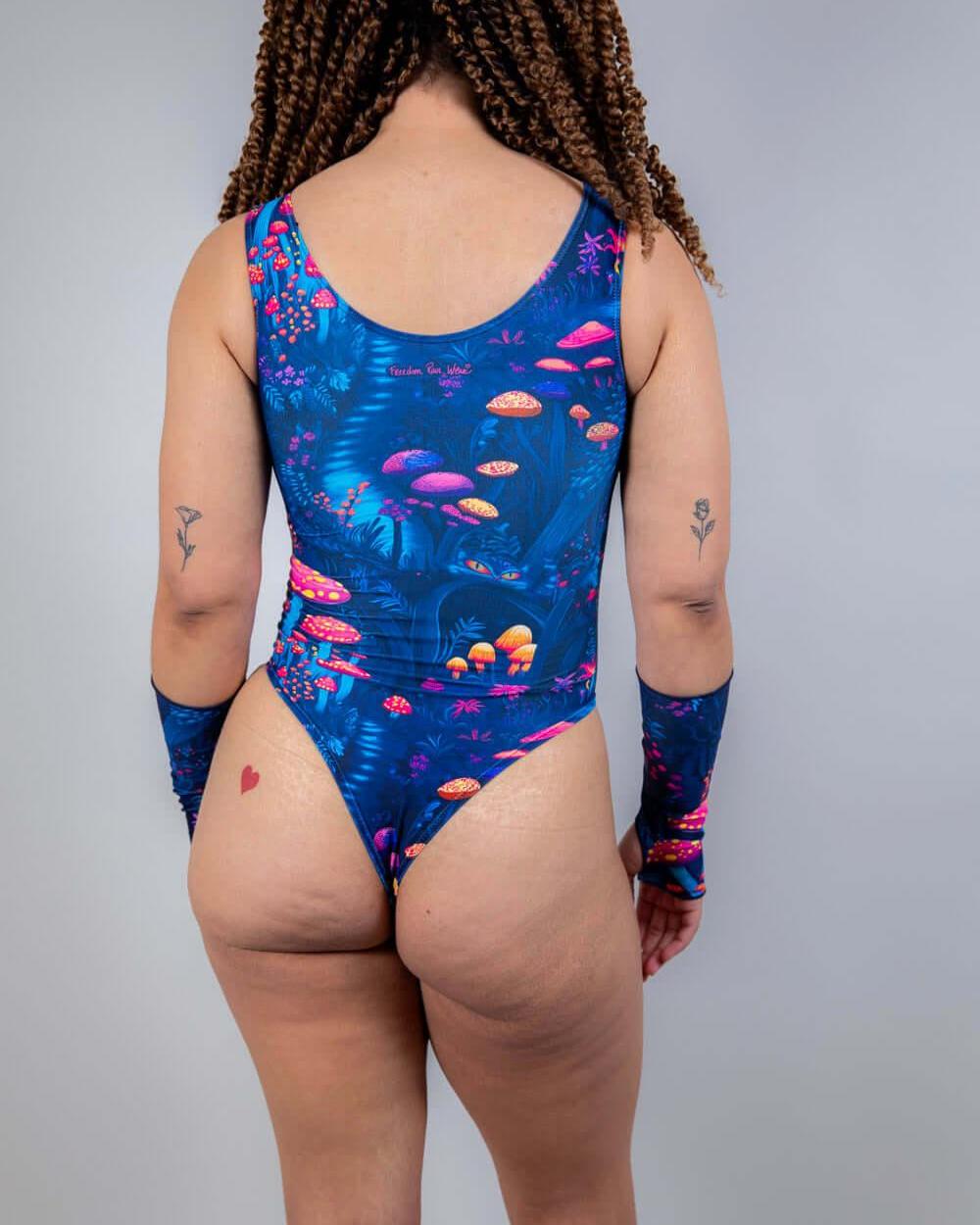 Back view of the Wildwood Classic Bodysuit, featuring a cheeky cut and eye-catching pattern.