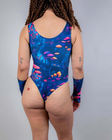 Back view of the Wildwood Classic Bodysuit, featuring a cheeky cut and eye-catching pattern.