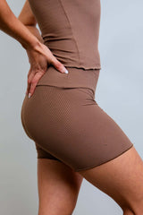 Brown Coco Ribbed Lounge Boxer Shorts - Freedom Rave Wear - Bottoms