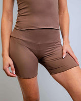 Brown Coco Ribbed Lounge Boxer Shorts featuring super soft ribbed fabric, perfect for comfort and casual rave outfits.