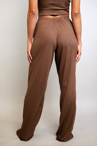Brown Coco Ribbed Lounge Pants - Freedom Rave Wear -