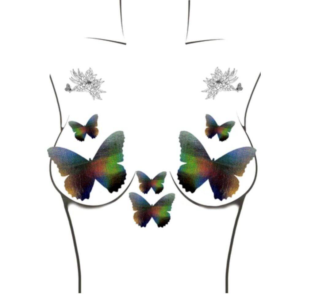 Dark Descent Holographic Butterfly Sticker Top - Freedom Rave Wear - Pasties