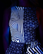 Duality Sideboob Bodysuit in black and white pattern, perfect for rave outfits at EDM festivals.