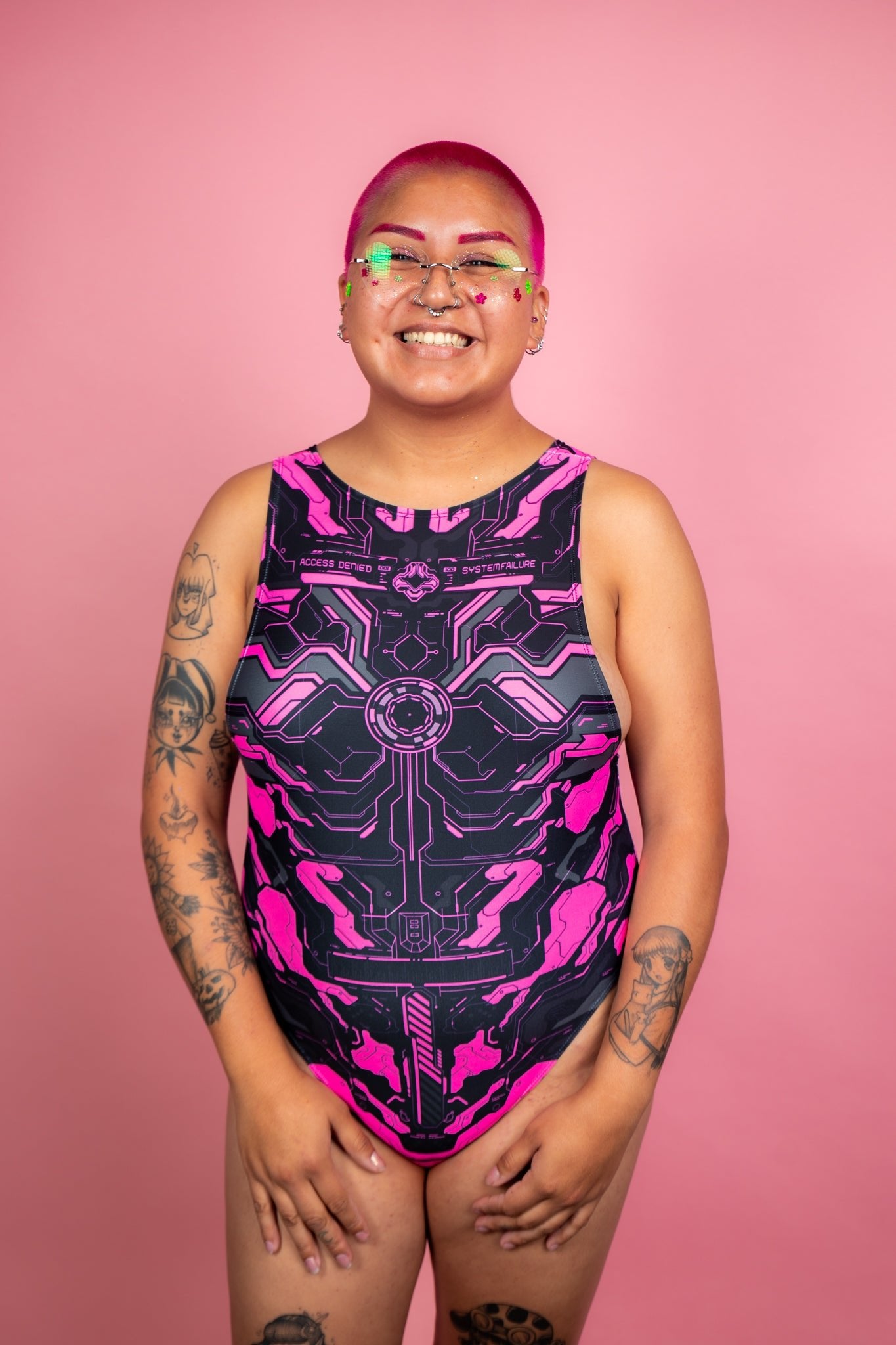 Electronika Extra Coverage Sideboob Bodysuit - UV Pink