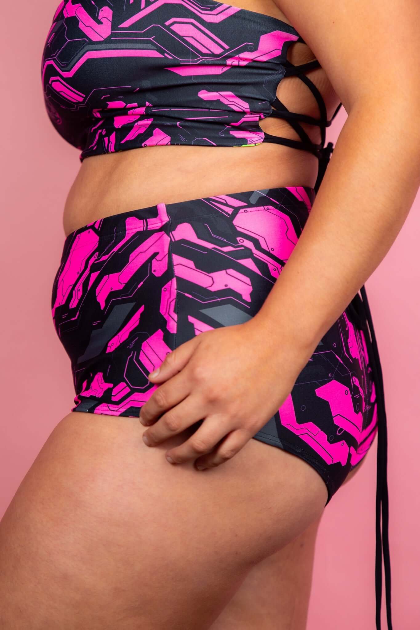 Electronika High Waisted Bottoms - UV Pink Freedom Rave Wear Size: X-Small