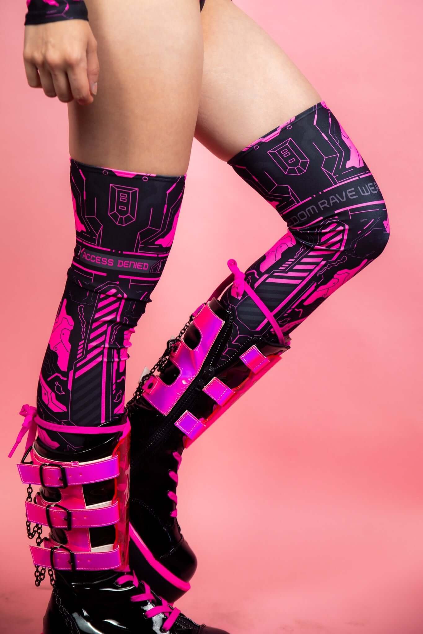 Electronika Leg Sleeves - UV Pink Freedom Rave Wear Size: X-Small
