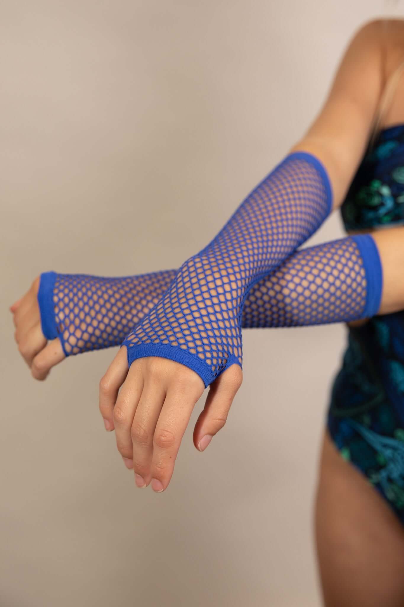 Fishnet Arm Sleeves - Blue – Freedom Rave Wear
