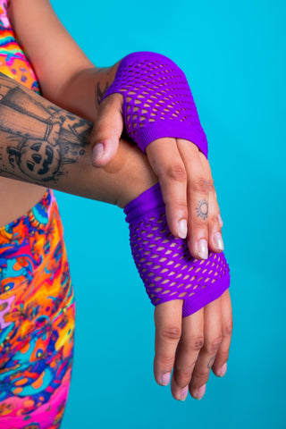 Fishnet Gloves - Purple - Freedom Rave Wear - Hosiery