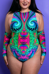 Hypnotic Extra Coverage Sideboob Bodysuit Freedom Rave Wear Size: X-Small