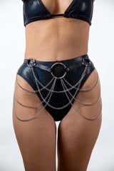 Intergalactic Body Chain accessory featuring faux leather and lightweight chain detailing, perfect for rave outfits.