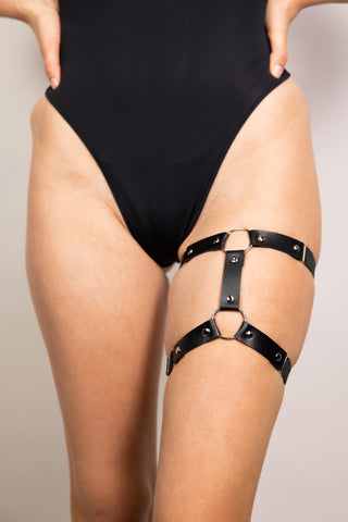 Leather Adjustable Leg Garter - Black - Freedom Rave Wear - Harnesses