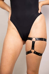 Leather Adjustable Leg Garter - Black FRW Accessories Size: One Size