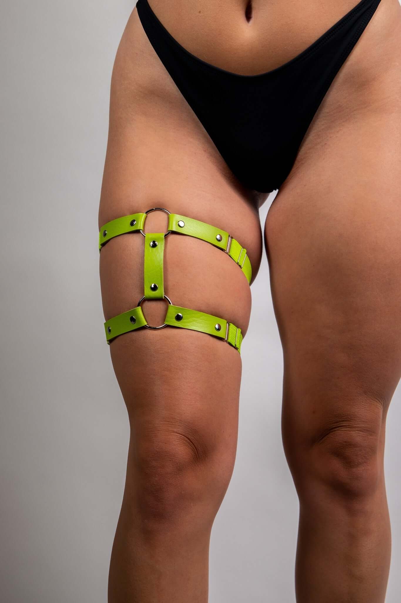 Leather Adjustable Leg Garter - Green FRW Accessories Size: One Size