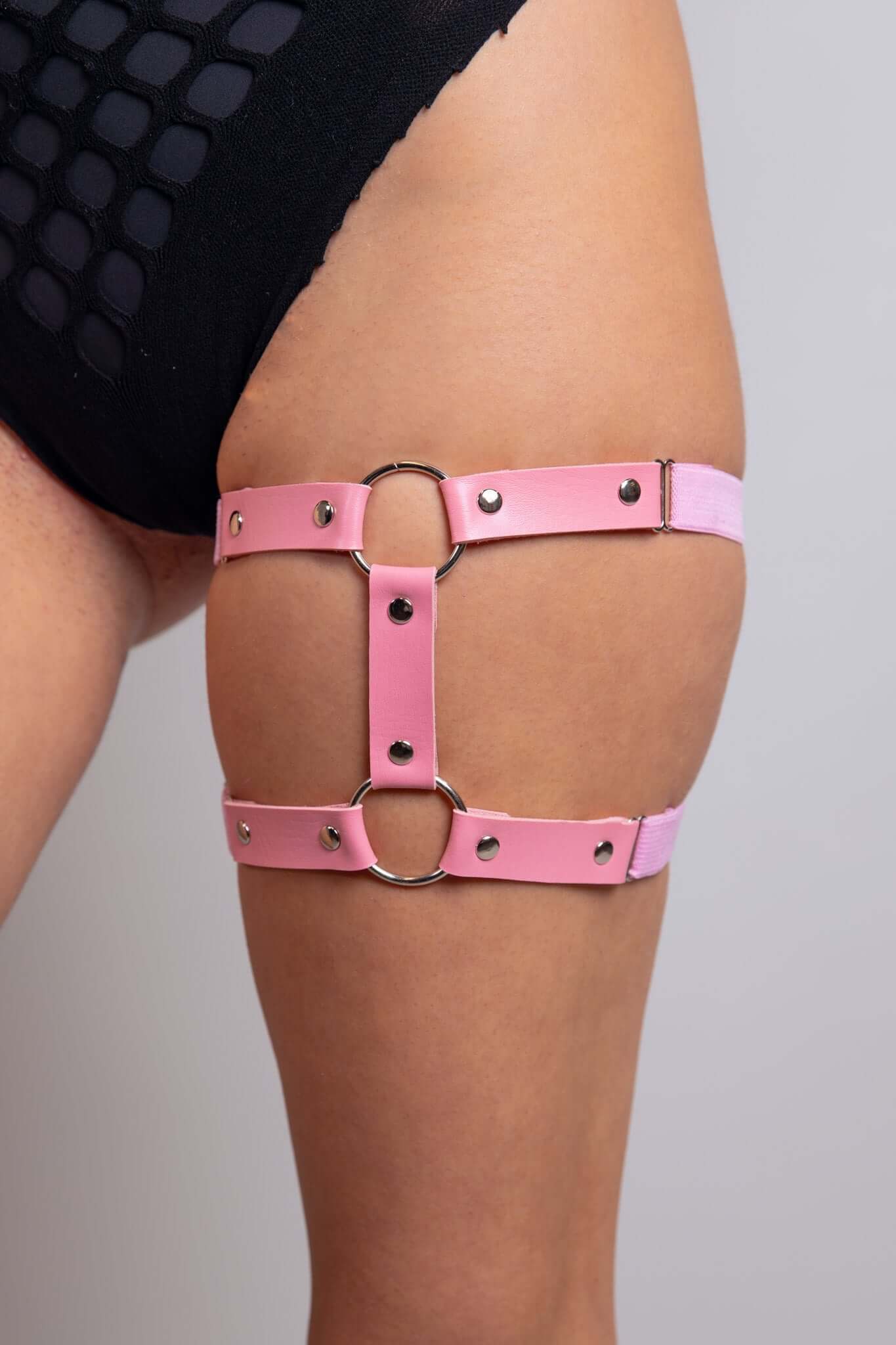 Leather Adjustable Leg Garter - Light Pink - Freedom Rave Wear - Harnesses