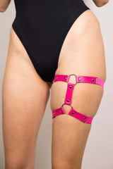 Leather Adjustable Leg Garter - Pink FRW Accessories Size: One Size
