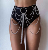 Making Waves Body Chain in faux leather, featuring stylish chain detailing for trendy rave outfits.