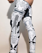 Mechanoid Leg Sleeves in white featuring futuristic design, perfect for rave outfits and festival wear.