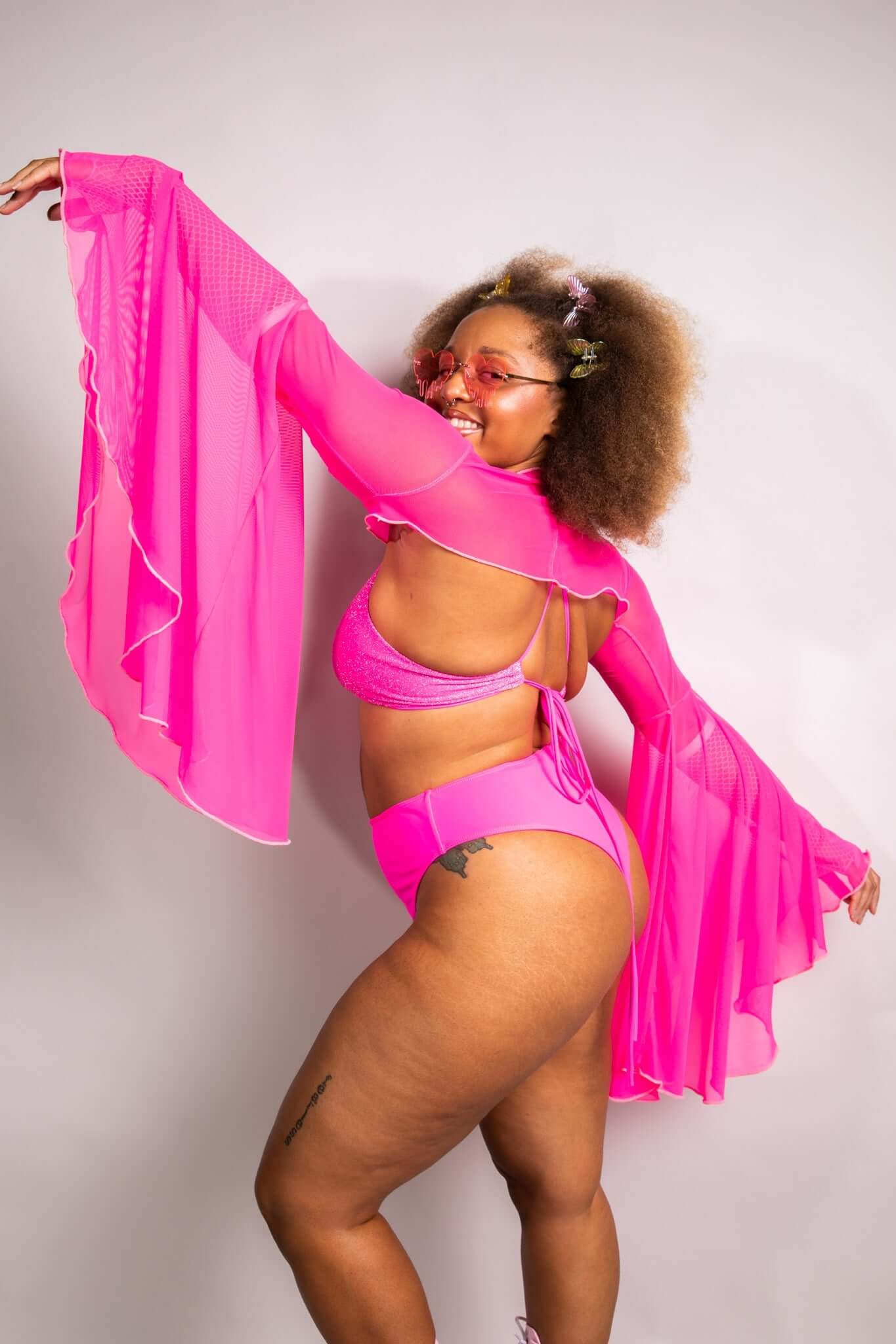 Neon Pink Mesh Bell Sleeves Freedom Rave Wear Size: Small/Medium