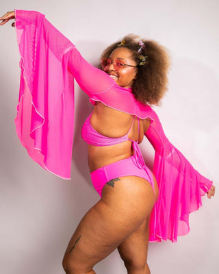 Neon Pink Mesh Bell Sleeves - Freedom Rave Wear - Sleeves