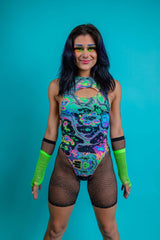 Prismatic Cut Out Sideboob Bodysuit Freedom Rave Wear Size: X-Small